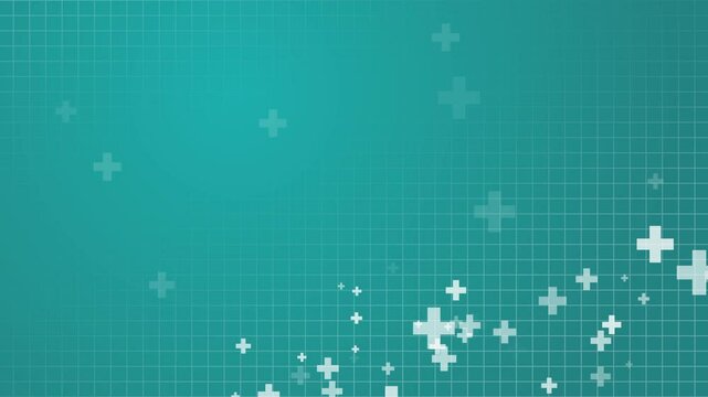 Healthcare medical cross pattern. Green mathematical plus symbols pattern. Scientific technology background with grid. Loop animated frame.