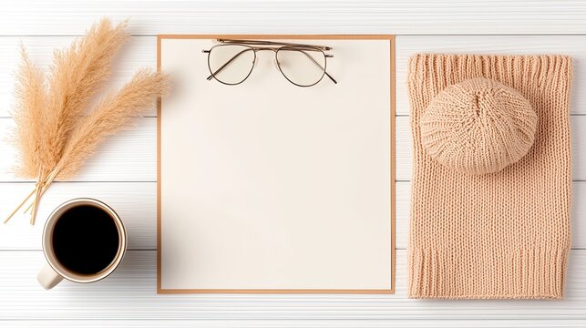 Fototapeta Beige Knit Outfit and Styling Plan Flatlay