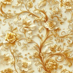 Elegant Floral Patterns in Cream and Gold for Home Decor Designs