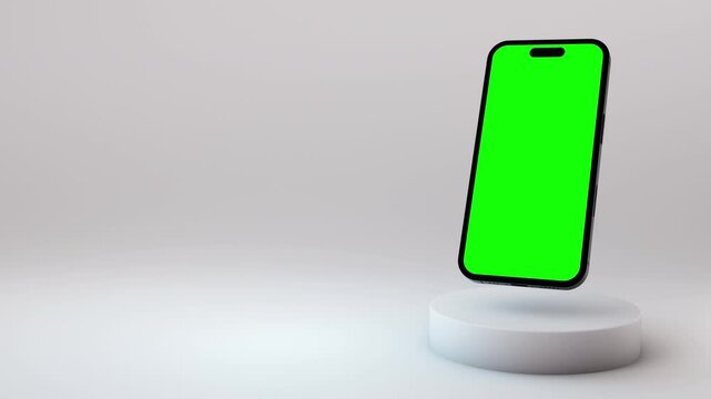 3D Smartphone Mockup with green screen and copy space and white backdrop.