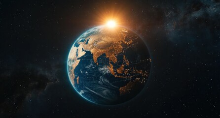 Naklejka premium Earth from space, sunrise over Asia