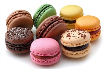 Obraz premium Colorful macarons a delightful assortment of French pastries with various flavors and fillings Close