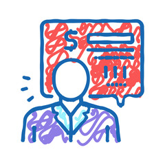 bank employee demand money for pay loan icon doodle illustration