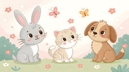 Fototapeta premium Nursery wall art cute animal illustrations