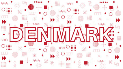 Abstract background with geometric shapes and Denmark country in Memphis style.