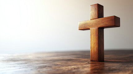 Wooden Cross on Table – Symbol of Faith and Resurrection for Ascension Day Reflections