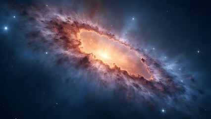 Obraz premium Mysterious Deep Space Nebula in Blue and Orange with Countless Stars