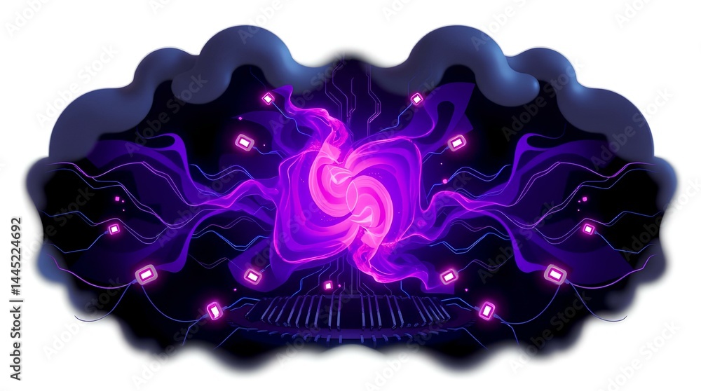 Aufkleber swirling digital vortex with glowing pink particles and soft waves in a futuristic abstract space