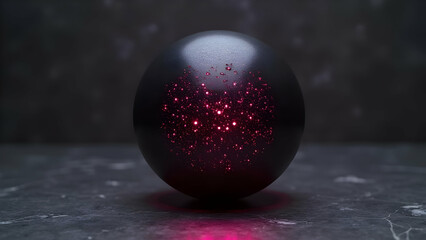 Matte Black Sphere with Embossed Neon Pink Plexus Pattern Background