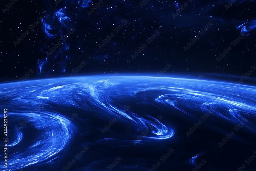 Poster planet earth in space , binary code technology , glowing sphere on black background