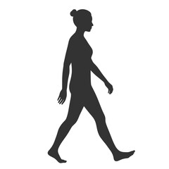 Mindful Walking Meditation Woman Black Vector Silhouette