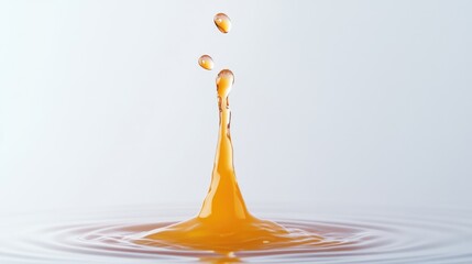 Orange Juice Drop Splash Minimalist Style High-Definition Photography Vertical Close-up View Fluid Dynamics Action White Background Amber Hues Perfect for Beverage Ads