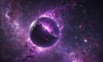 Obraz premium Glowing orb floats in swirling purple nebula; cosmic dust motes dance around , cosmic, cosmic dust