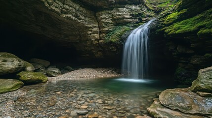 Small waterfall cascading down rocks
