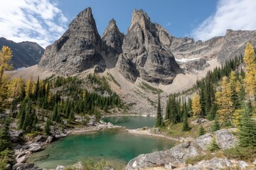 Majestic mountains surrounding a serene green lake.