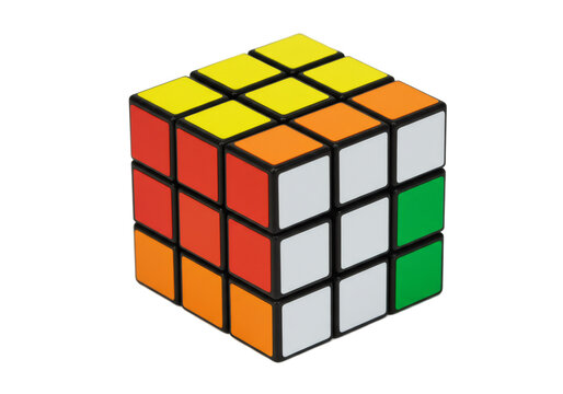多色の立方体パズルのおもちゃ 透明な背景に分離されたカラフルなブロック構造のゲームの解決策