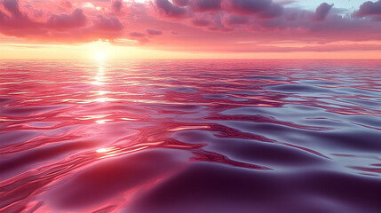 Serene sunset over a calm ocean with vibrant colors reflecting on the water surface