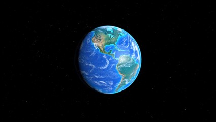 Earth globe showing North and South America, oceans, and clouds.