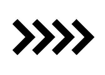 Minimalist vector icon of four bold right-pointing chevrons arranged in a row. Suitable for navigation buttons, UI elements, motion indicators, or infographic design.

