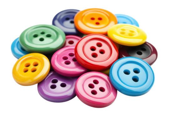 Colorful Shiny Buttons Collection Bright Fashion Accessories Sewing Crafts art hobby design fabric on transparent background