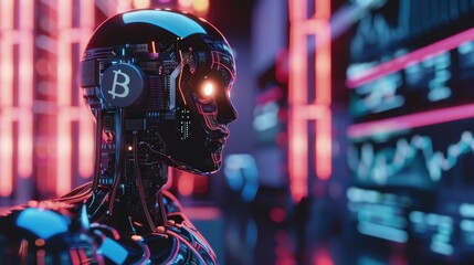 Digital dashboard showing blockchain metrics and AI data processing concept