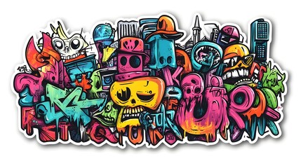 Vibrant Graffiti Inspired Cartoon Monsters and Creatures Collage