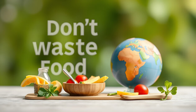 don't waste food, world food day concept image made in miniature, mindfulness theme. with white shades - Powered by Adobe