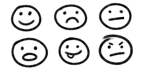 Set of sketchy hand-drawn smiley with different moods. 