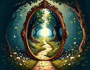 鏡の中に吸い込まれていく道