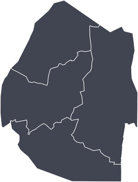 Vector map of Eswatini showing all regions with clearly defined borders and country outline. Dark color scheme with white contours. Perfect for educational, infographic, and professional use.