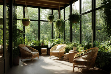  A serene sunroom filled with light and greenery, offering a nature-inspired indoor retreat.
