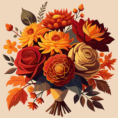 A vibrant bouquet of flowers displayed against a rich brown background.