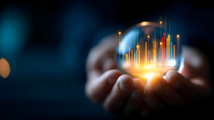 a glowing sphere with holographic charts emerging from it