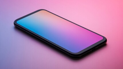 Smartphone with Colorful Gradient Screen on Pink Surface