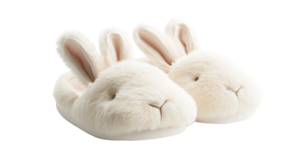 Cozy Bunny Ear Slippers Isolated on White Background - Adorable and Comfortable Footwear for Kids and Adults