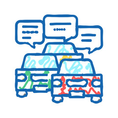 drivers communication in traffic jam icon doodle illustration
