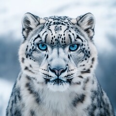 Obraz premium A stunning closeup of a Snow Leopard in its natural habitat revealing its thick spotted fur powerful jawline and piercing icyblue eyes 