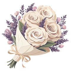 A bouquet featuring white and lavender roses arranged elegantly.