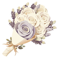 A bouquet featuring white and lavender roses arranged elegantly.