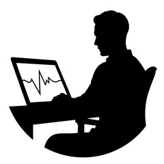 Silhouette of online doctor consulting with heart monitor, digital health