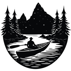 Camping Activities kayaking vector silhouette 