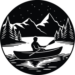 Camping Activities kayaking vector silhouette 