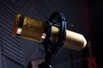 golden microphone in studio