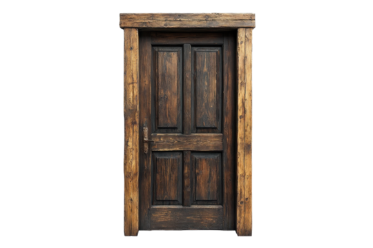 Rustic Antique Wooden Door Frame Brown Vintage Old Weathered aged dark home style rural design on transparent background