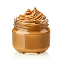 Peanut butter in glass jar closeup