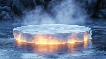 Circular Ice Platform with Orange Glow