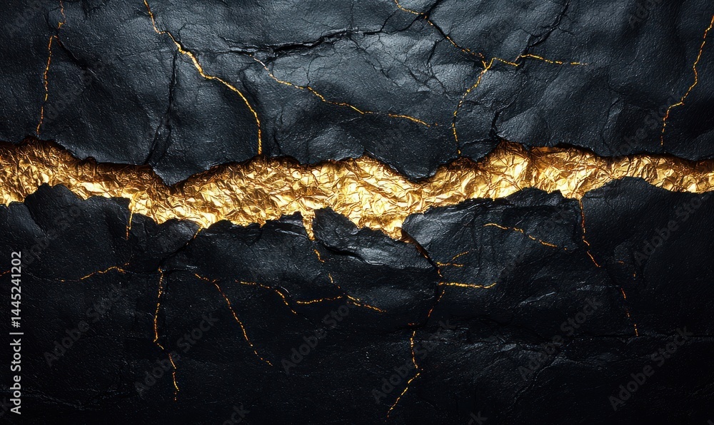 Aufkleber dark stone texture with a gold vein running through it. cracks and fissures are visible in the stone