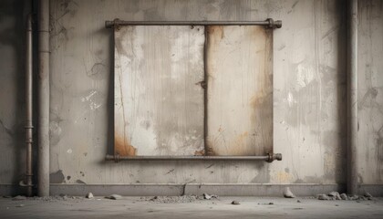 Torn poster mockup on weathered concrete with exposed pipes  Rustic industrial setting , background, grunge