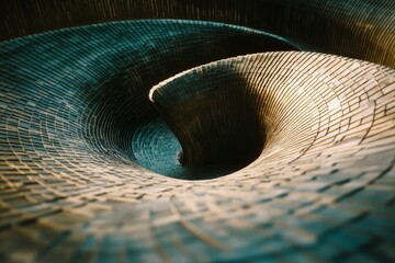 A mesmerizing spiral art installation with intricate curves and textures, drawing the viewer into its elegant vortex.