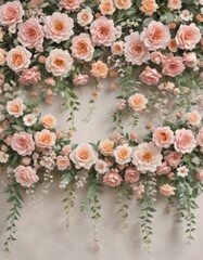 Pastel vintage floral artificial flower wall, lace details, pretty, photography, event